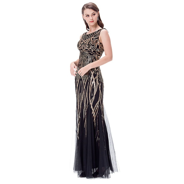 Chic Elegant Ladies Short Sleeve Shiny Sequins Fishtail Dresses Party Prom Dress 
